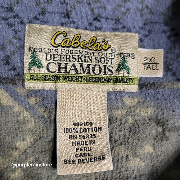 Vtg Cabela's Deerskin Soft Chamois Aztec Shirt 2XLT Pocket Outdoor Gorpcore Y2K - Picture 3 of 10